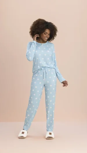 Pijama Manga Longa Feminino Malha Peach Brilho da Lua